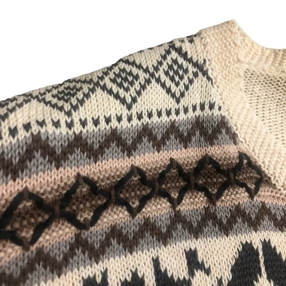 Vintage TanJay Knit Cardigan Sweater - Size Large - geometric and flower designs - Picture 3 of 6